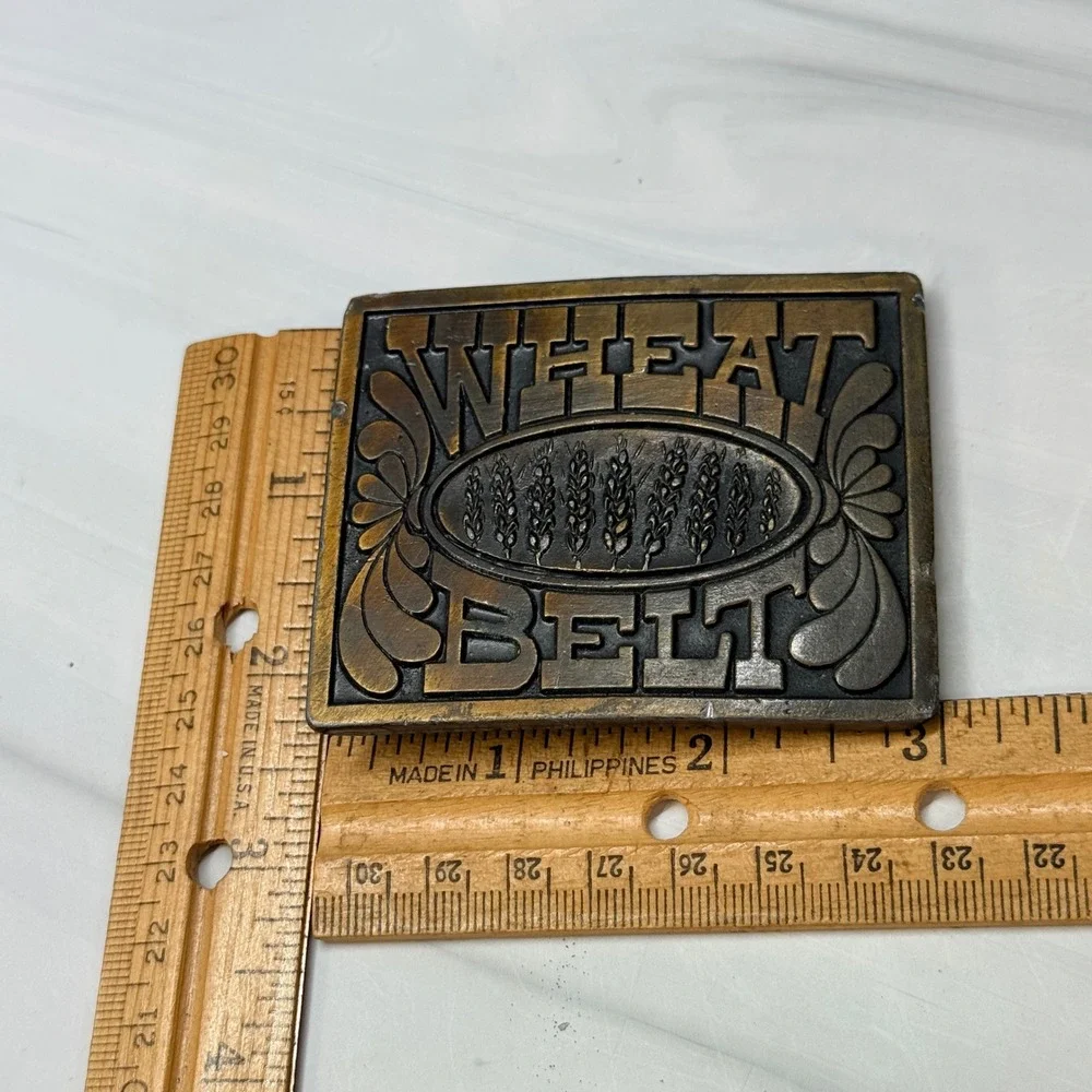 Vintage Reiman Publications Wheat Belt Brass Tone Rectangle Belt Buckle
